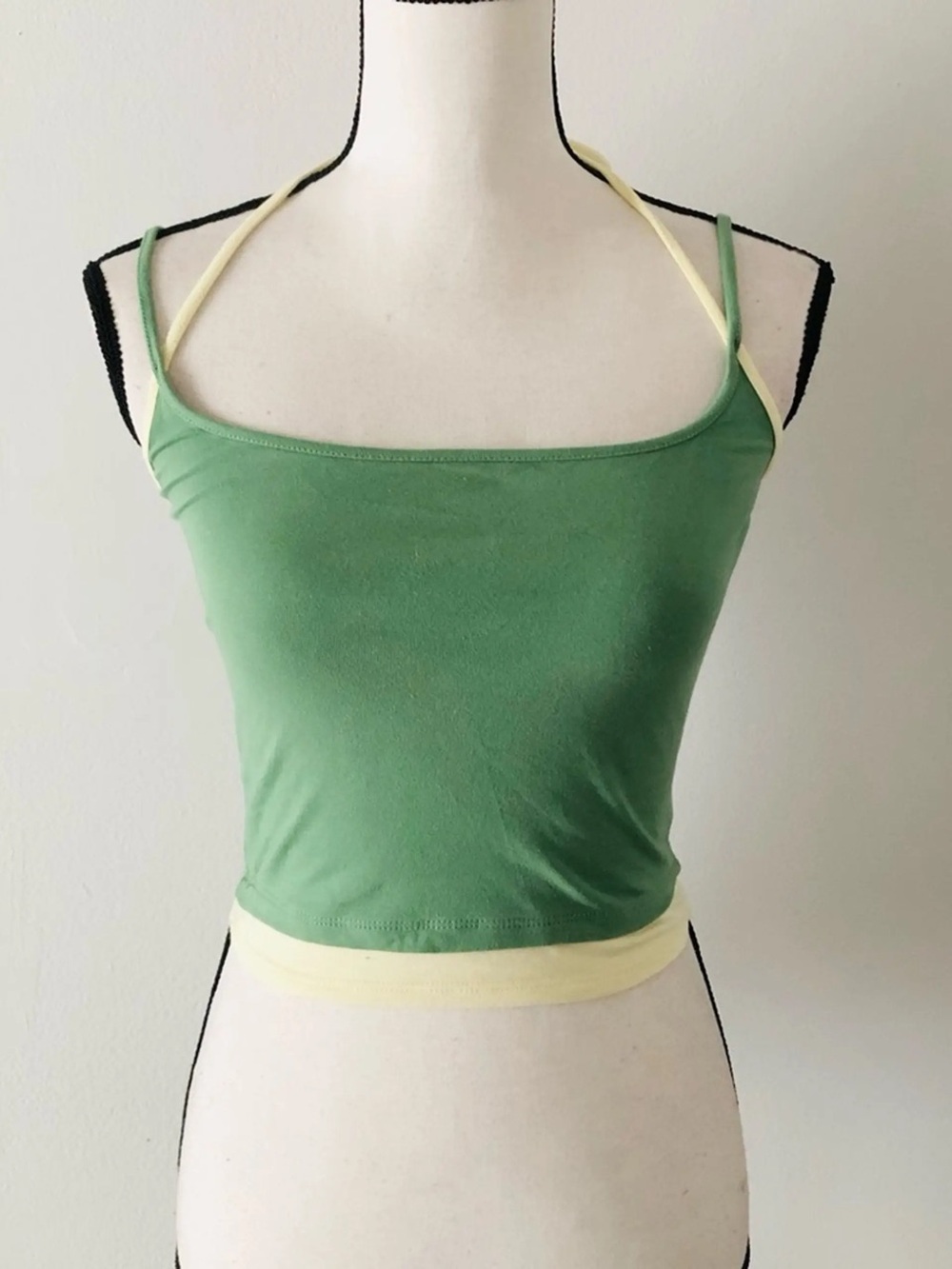 Tilly's Green Halter Crop Top with Cream Trim